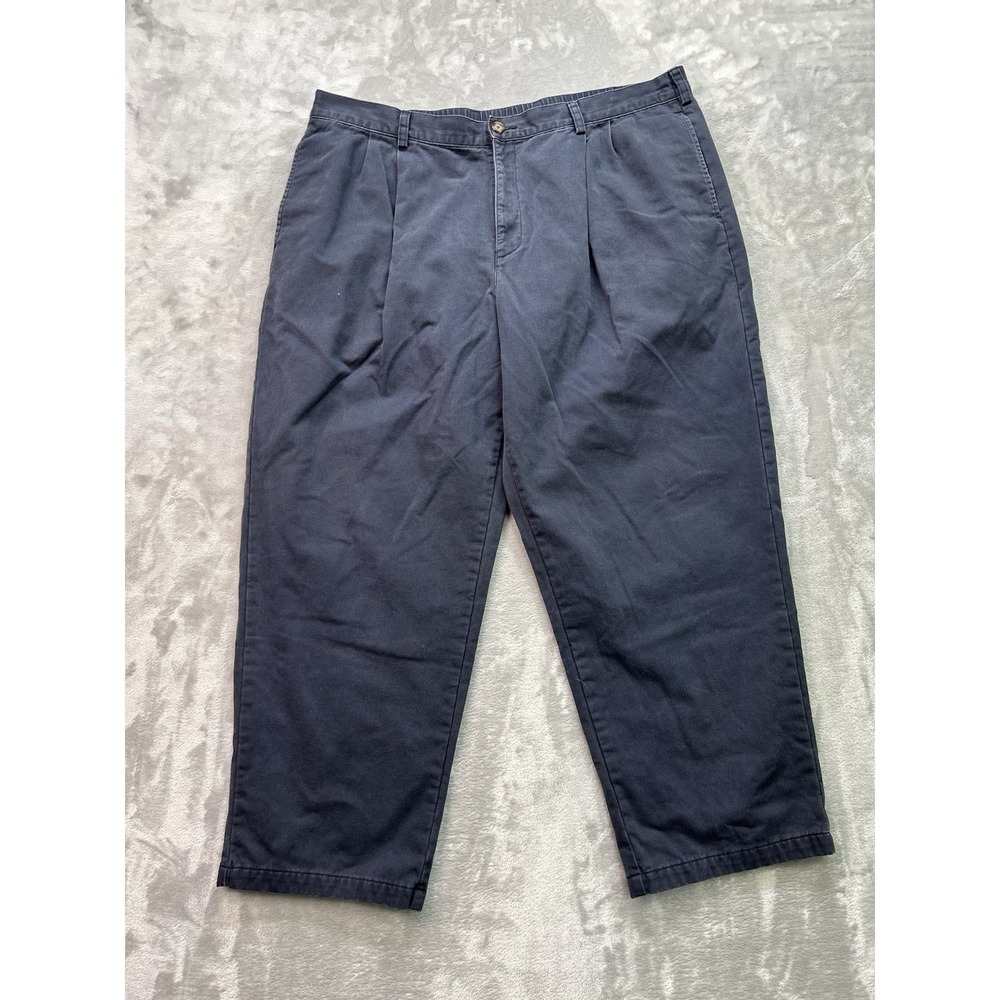 LL Bean Mens Comfort Waist Flannel Lined Pleated Pants Navy Blue 42x29 W40 Camp